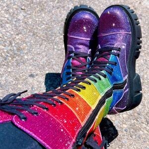 Dolls Kill Rainbow Rhinestone Boots